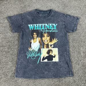 Whitney Houston Shirt Mens Medium Black Gray Blue Acid Wash Retro Short Sleeve